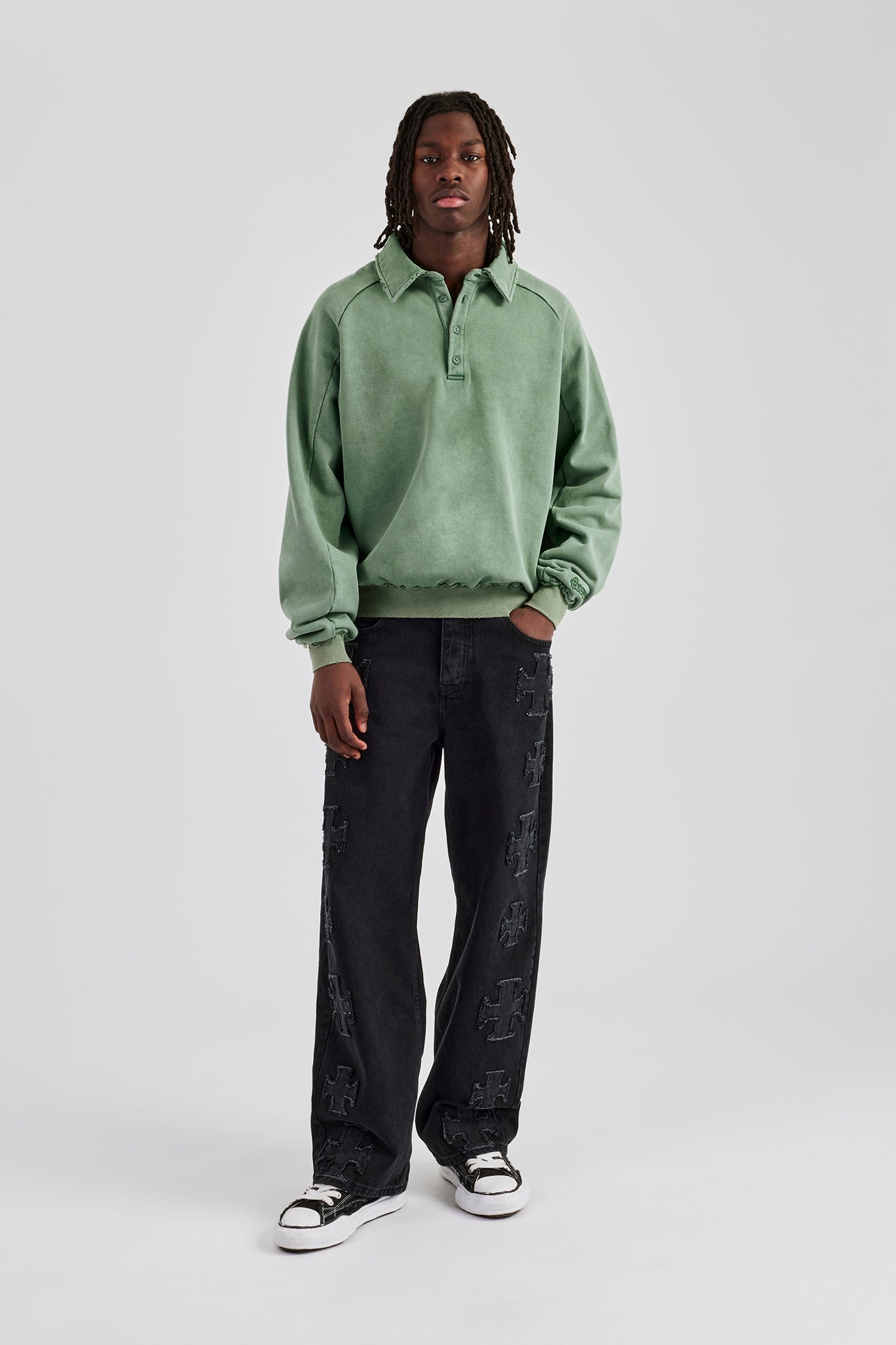Gewaschenes Polo-Sweatshirt – Verwaschenes Grün
